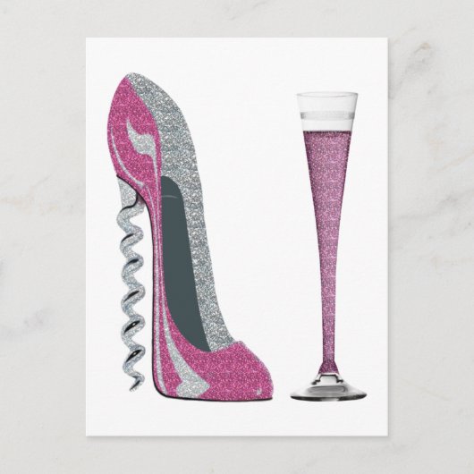 Rosa, silber Sparkle Corkschraube Stiletto Art Postkarte (Vorderseite)