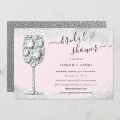 Rosa Silber Sparkle Diamond Bubbly Brautparty Einladung (Vorne/Hinten)