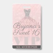 Rosa Silber Sparkle Dress Sweet 16 VIP Pass Ausweis (Rückseite)