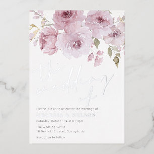 Rosa & Silber Staubrose Hochzeit Folieneinladung