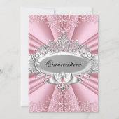Rosa/Silber Tiara & Damask Quinceanera 15. Party Einladung (Vorderseite)