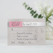 Rosa, Silber und Grau RSVP Karte (Stehend Vorderseite)