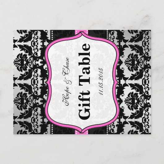 Rosa Silber- und Schwarz-Damast-Tischnummern Postkarte (Vorderseite)