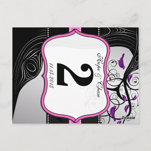 Rosa Silber- und Schwarz-Pflaume-Tischnummer Postkarte (Rückseite)