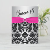 Rosa, Silber und schwarze Einladung des (Stehend Vorderseite)