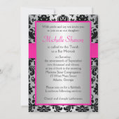 Rosa, Silber und schwarzer Damast-Schläger Mitzvah Einladung (Rückseite)