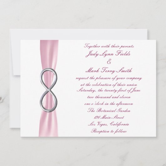 Rosa Silber Unendlichkeit Einladung Hochzeit (Vorderseite)