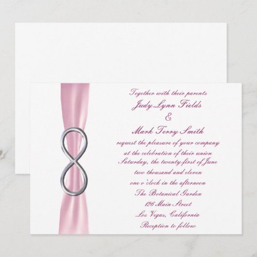 Rosa Silber Unendlichkeit Einladung Hochzeit (Vorne/Hinten)