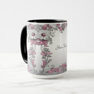 Rosa Silber Weiße Blumen-Tasse Tasse