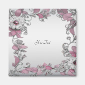 Rosa Silber Weiße Blumenmotive Magnet (Vorne)