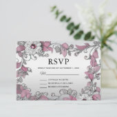 Rosa Silber Weiße Blütenblume RSVP Karte (Stehend Vorderseite)