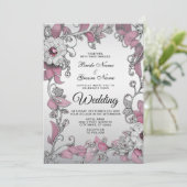 Rosa Silber Weiße Blütenhochzeit Einladung (Stehend Vorderseite)