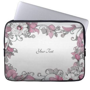 Rosa silber, weißer, floraler Laptop-Sieb Laptopschutzhülle