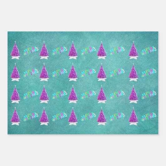 Rosa Silberbäume farbenfrohe Weihnachtsschrift Geschenkpapier Set (Vorderseite)