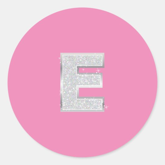 Rosa Silberbuchstabe E Runder Aufkleber (Vorderseite)