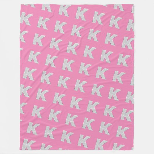 Rosa Silberbuchstabe K Fleecedecke (Vorderseite)