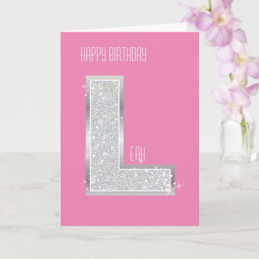 Rosa Silberbuchstabe L Karte (Orchidee)