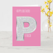 Rosa Silberbuchstabe P Karte (Gelbe Blume)