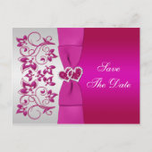 Rosa, silberfarbene, florale Save the Date Postkar Ankündigungspostkarte (Vorderseite)