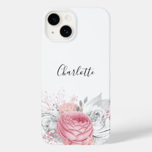 Rosa, silberfarbenes Blattsilber Case-Mate iPhone 14 Hülle
