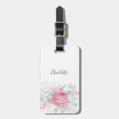 Rosa, silberfarbenes Blattsilber Gepäckanhänger (Vorderseite vertikal)