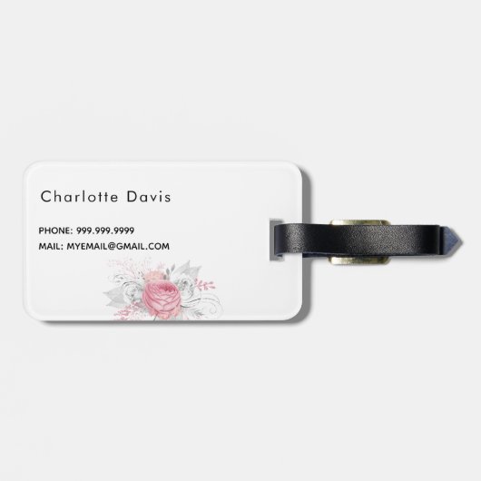 Rosa, silberfarbenes Blattsilber Gepäckanhänger (Rückseite horizontal)