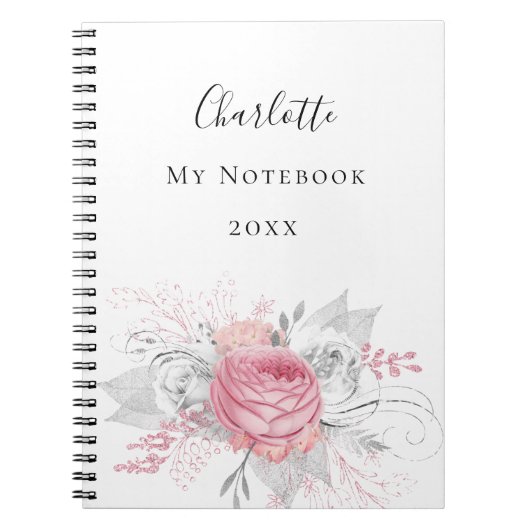 Rosa, silberfarbenes Blattsilber Notizblock (Vorderseite)