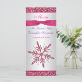 Rosa, Silbergraue IMITATE Glitzer Schneeflocken Me Menükarte (Stehend Vorderseite)