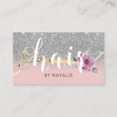 Rosa Silberhaar Stylistische Schere Blume Typograf Visitenkarte (Vorderseite)