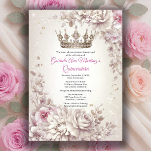 Rosa Silberkrone Floral Quinceañera Einladung