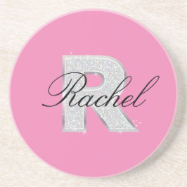 Rosa Silbermonogramm-Buchstabe R Getränkeuntersetzer