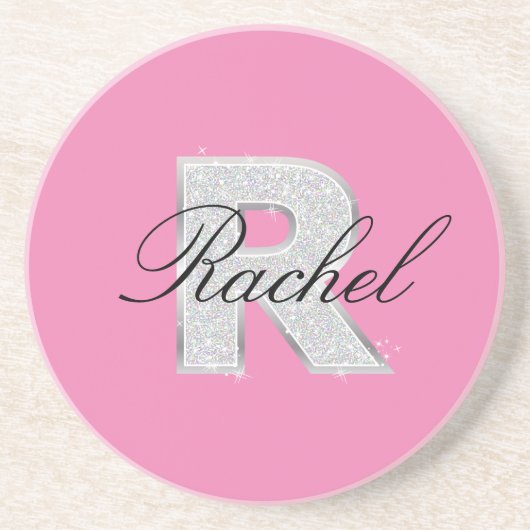 Rosa Silbermonogramm-Buchstabe R Getränkeuntersetzer (Vorne)