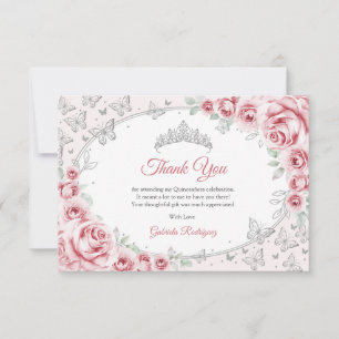 Rosa silberne Blumen Quinceanera Dankeskarte