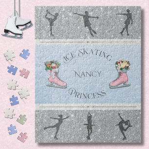 Rosa silberne Eisläuferin Prinzessin Puzzle