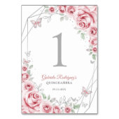 Rosa silberne Floral Quinceanera Tischnummer (Rückseite)