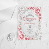 Rosa silberne florale Quinceanera Acryleinladungen