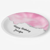 Rosa & Silberne Imitate Glitzer Border Stilvoll Ge Pappteller (Schrägansicht)