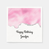 Rosa & Silberne Imitate Glitzer Border Stilvoll Ge Serviette (Vorderseite)