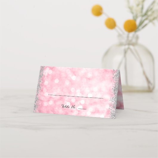 Rosa Silberne Imitate Glitzer Lights geklappt Platzkarte (Vorderseite)