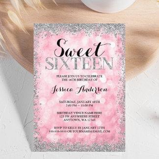 Rosa Silberne Imitate Glitzer Lights Sweet 16 Gebu Einladung