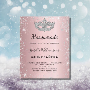 Rosa-silberne Maskenball-Einladung zur Quinceanera