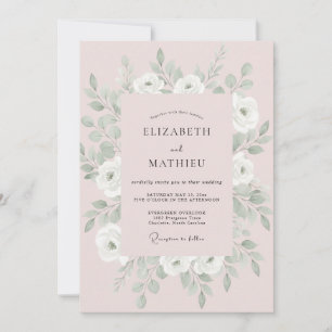 Rosa-silberne Pfingstrosen-Hochzeit Einladung