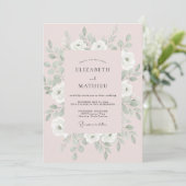 Rosa-silberne Pfingstrosen-Hochzeit Einladung (Stehend Vorderseite)
