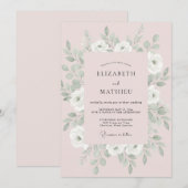 Rosa-silberne Pfingstrosen-Hochzeit Einladung (Vorne/Hinten)