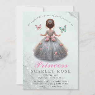 Rosa silberne Prinzessin-Kröte Geburtstagsparty Ma Einladung