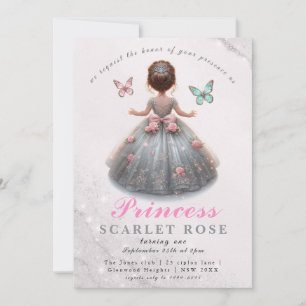 Rosa silberne Prinzessin-Kröte Geburtstagsparty Ma Einladung
