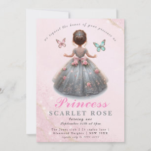 Rosa silberne Prinzessin-Kröte Geburtstagsparty Ma Einladung