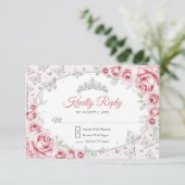 Rosa silberne Quinceanera-Antwort RSVP Karte (Stehend Vorderseite)