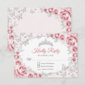 Rosa silberne Quinceanera-Antwort RSVP Karte (Vorne/Hinten)