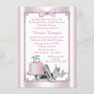 Rosa silberne Quinceanera-Einladungen zum 15. Gebu Einladung
